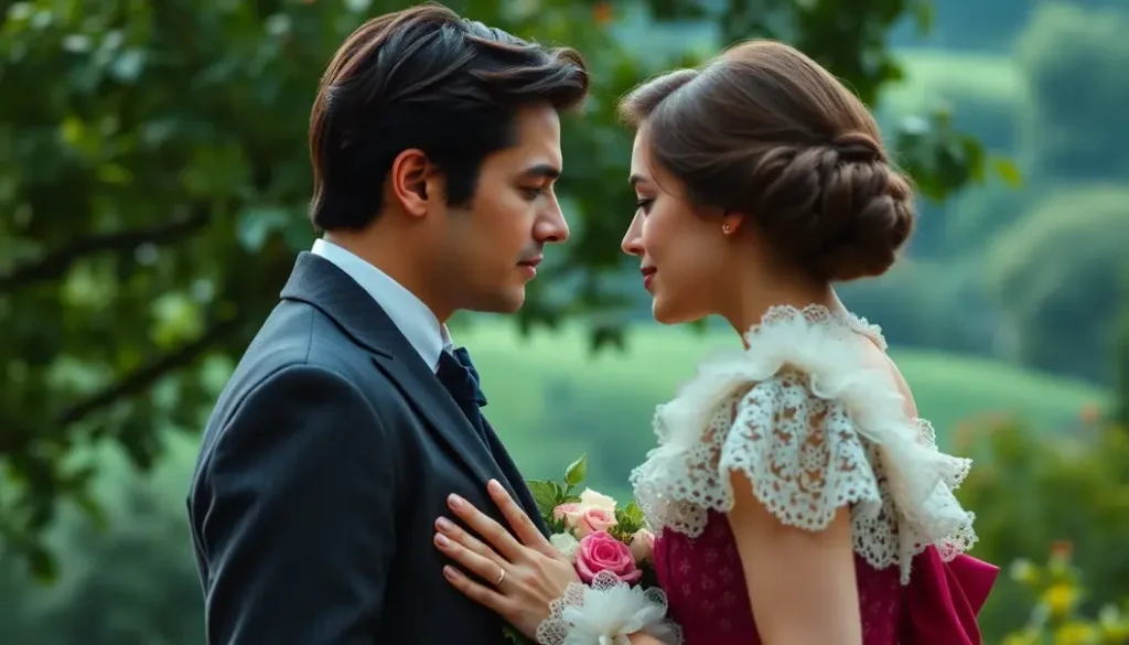 Collage of romantic scenes from films adapted from books.