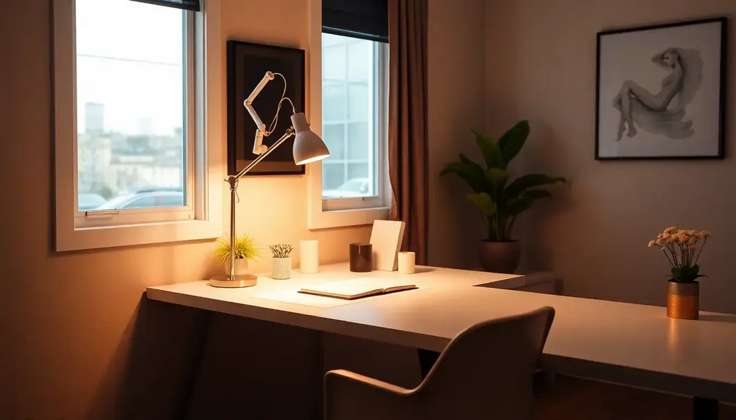 Warm ambient lighting enhances mood in a stylish space.